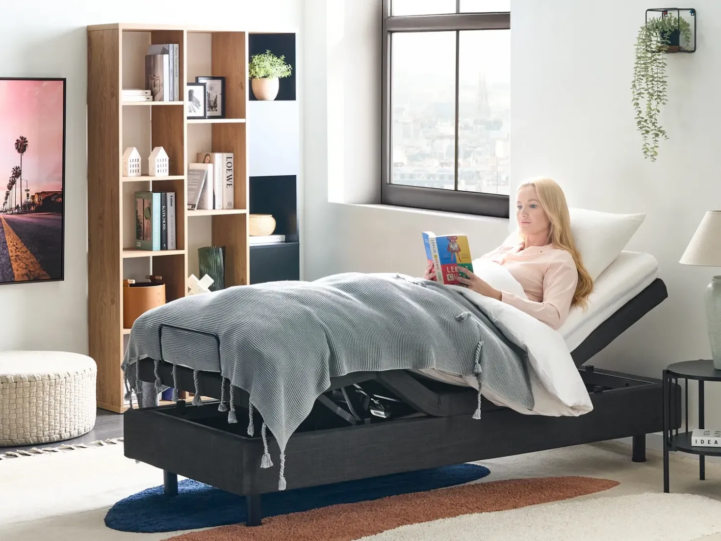 Letto regolabile senza testiera Tessuto DUKE 90 x 200 cm Grigio scuro