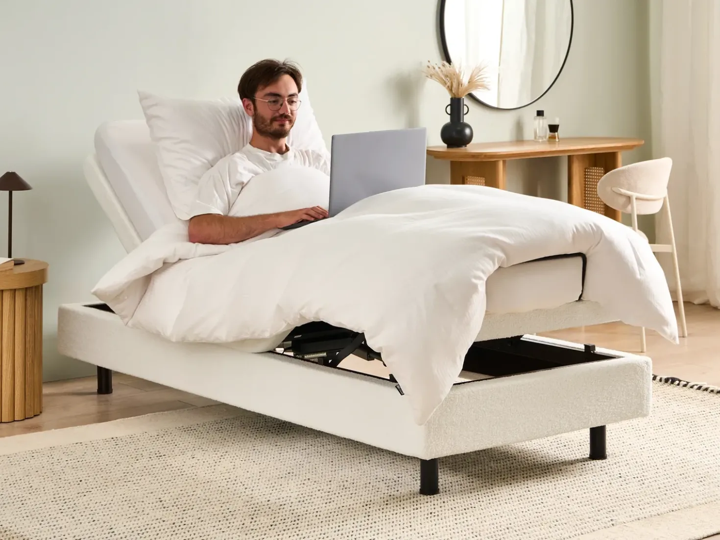 Letto regolabile senza testiera Bouclé DUKE 90 x 200 cm Bianco sporco