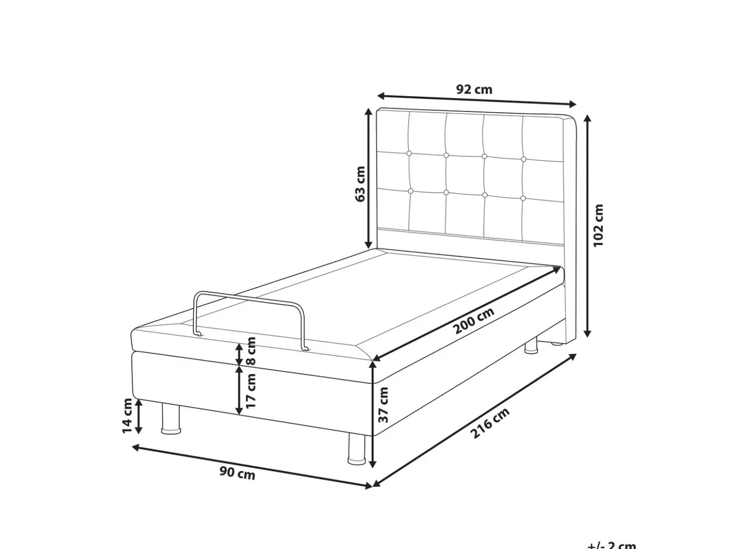 Letto regolabile Tessuto DUKE 90 x 200 cm Grigio scuro