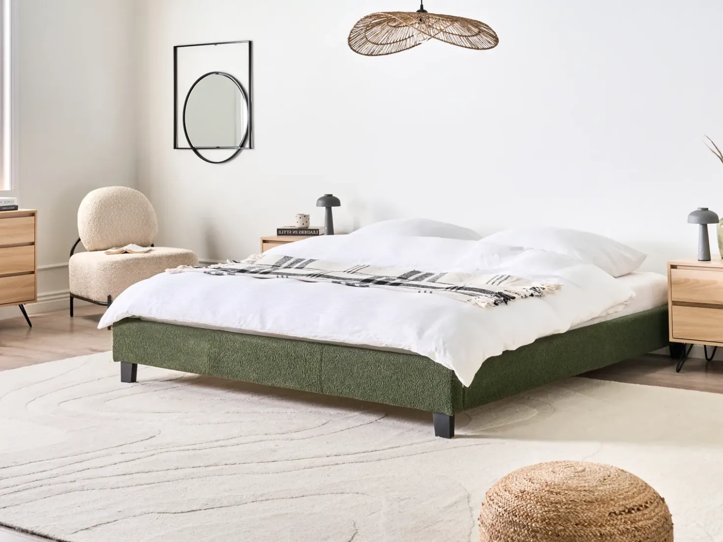 Letto senza testata Bouclé ROANNE 180 x 200 cm Verde scuro