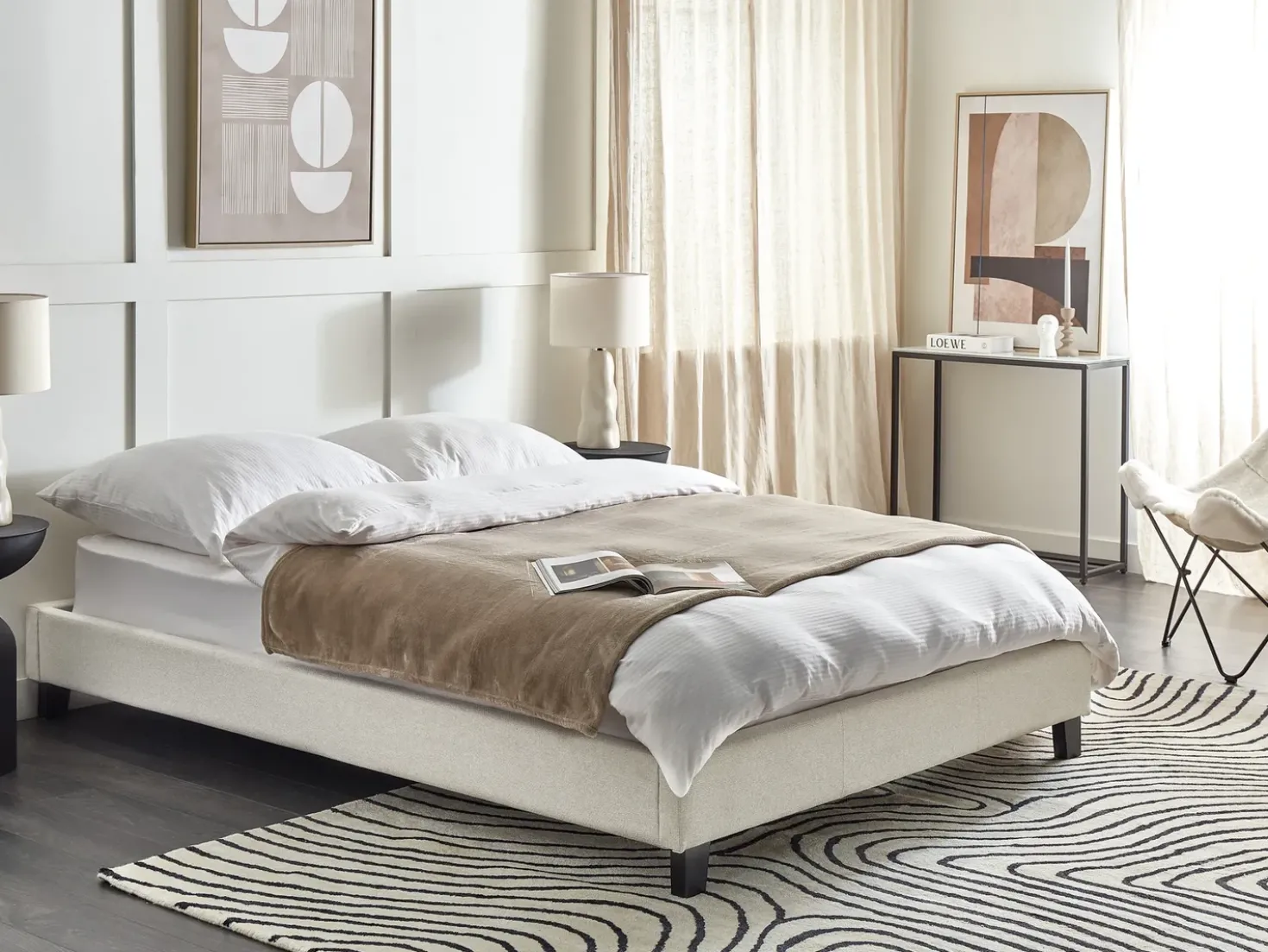 Letto senza testata Tessuto ROANNE 140 x 200 cm Beige chiaro