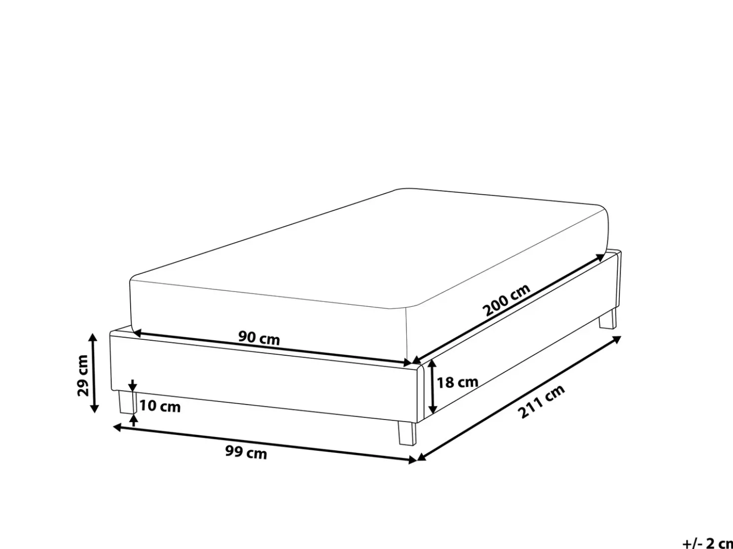 Letto senza testata Tessuto ROANNE 90 x 200 cm Grigio
