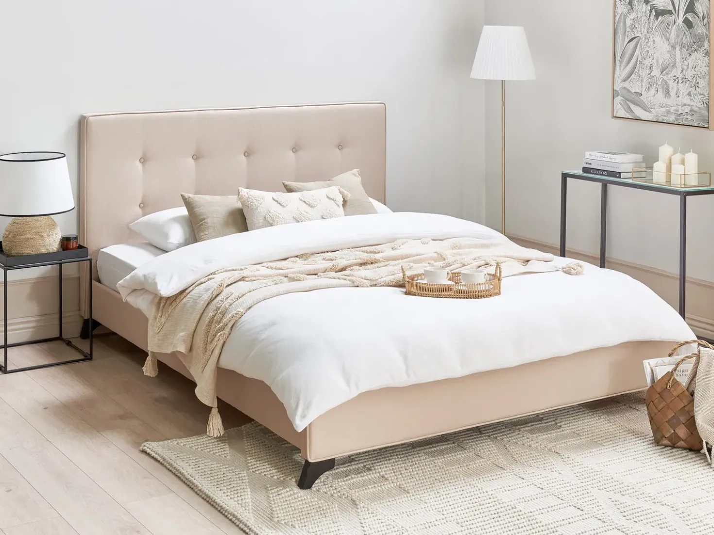 Letto Tessuto AMBASSADOR 160 x 200 cm Beige