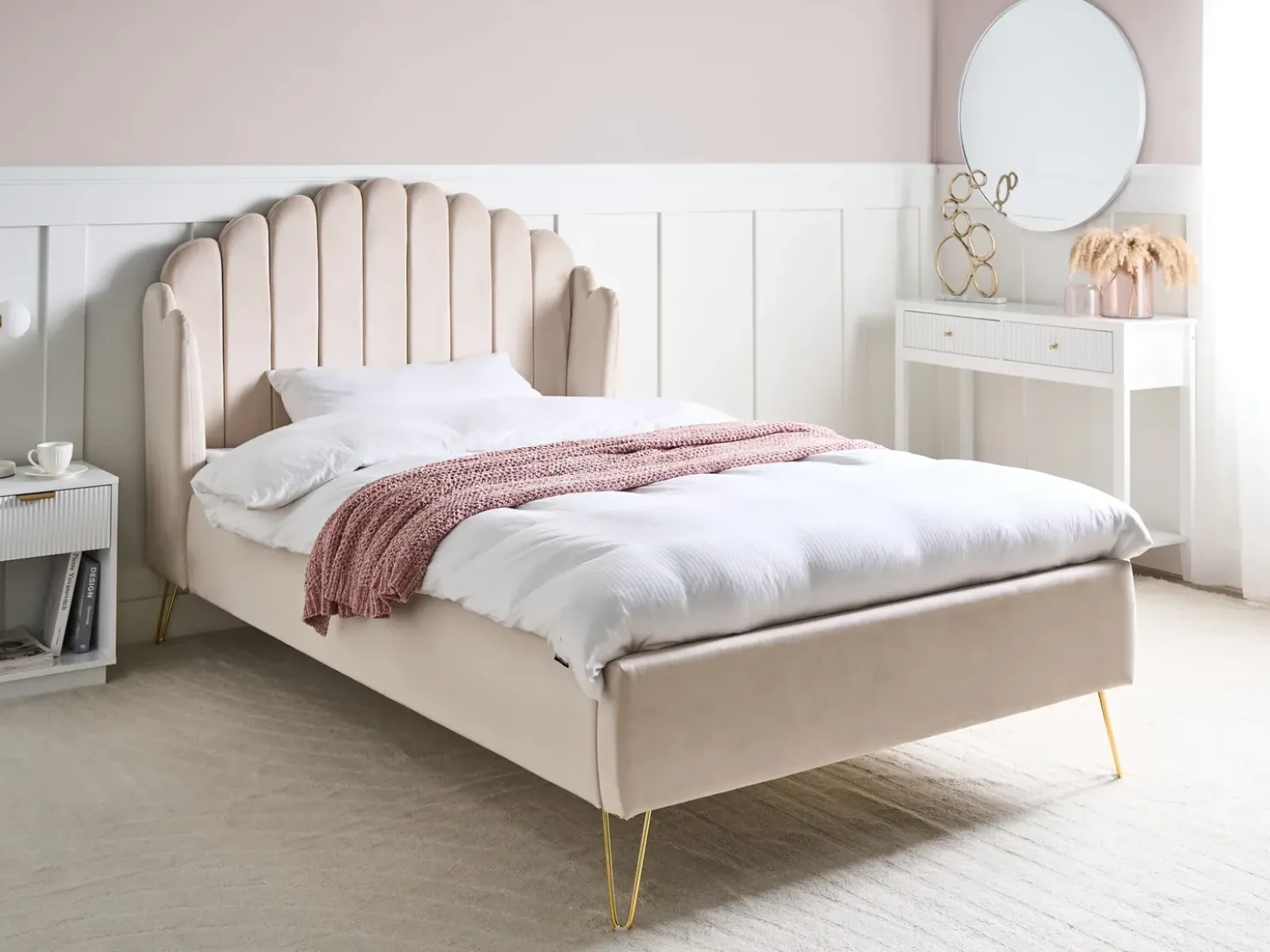 Letto Tessuto AMBILLOU 120 x 200 cm Beige chiaro
