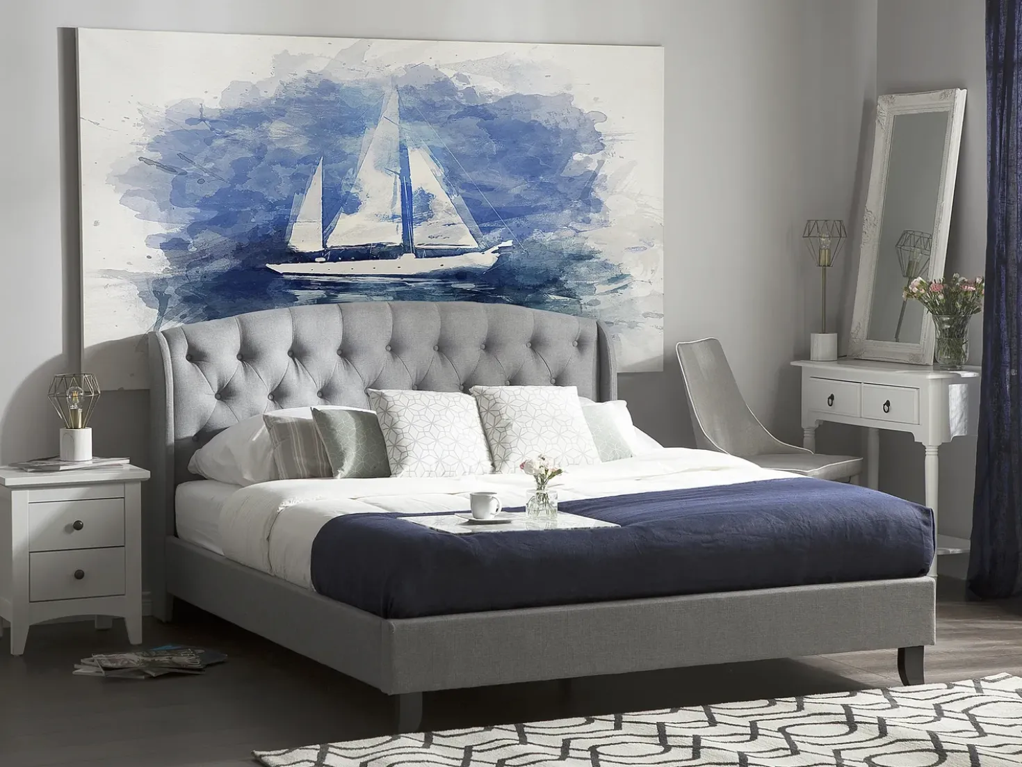 Letto Tessuto BORDEAUX 180 x 200 cm Grigio chiaro