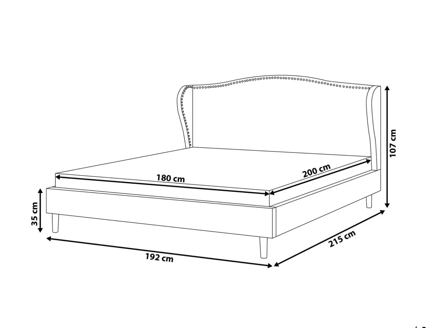 Letto Tessuto COLMAR 180 x 200 cm Nero