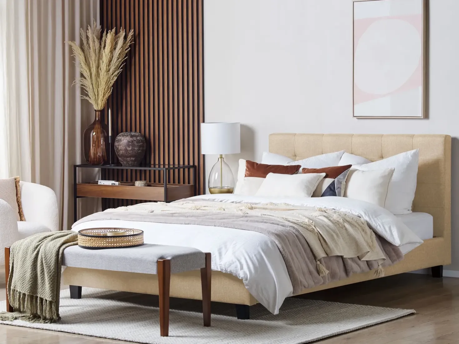 Letto Tessuto LA ROCHELLE 180 x 200 cm Beige