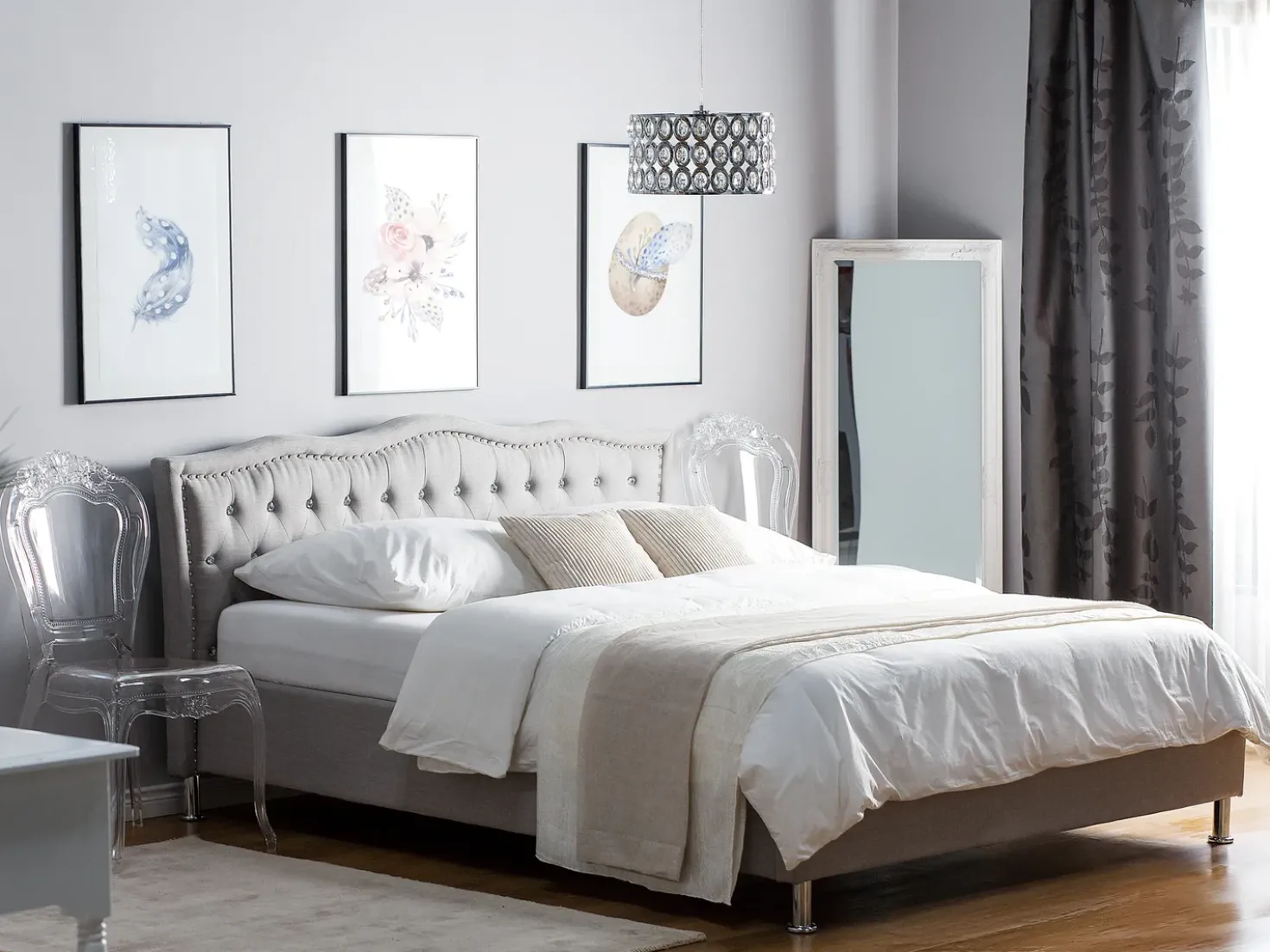 Letto Tessuto METZ 160 x 200 cm Grigio chiaro