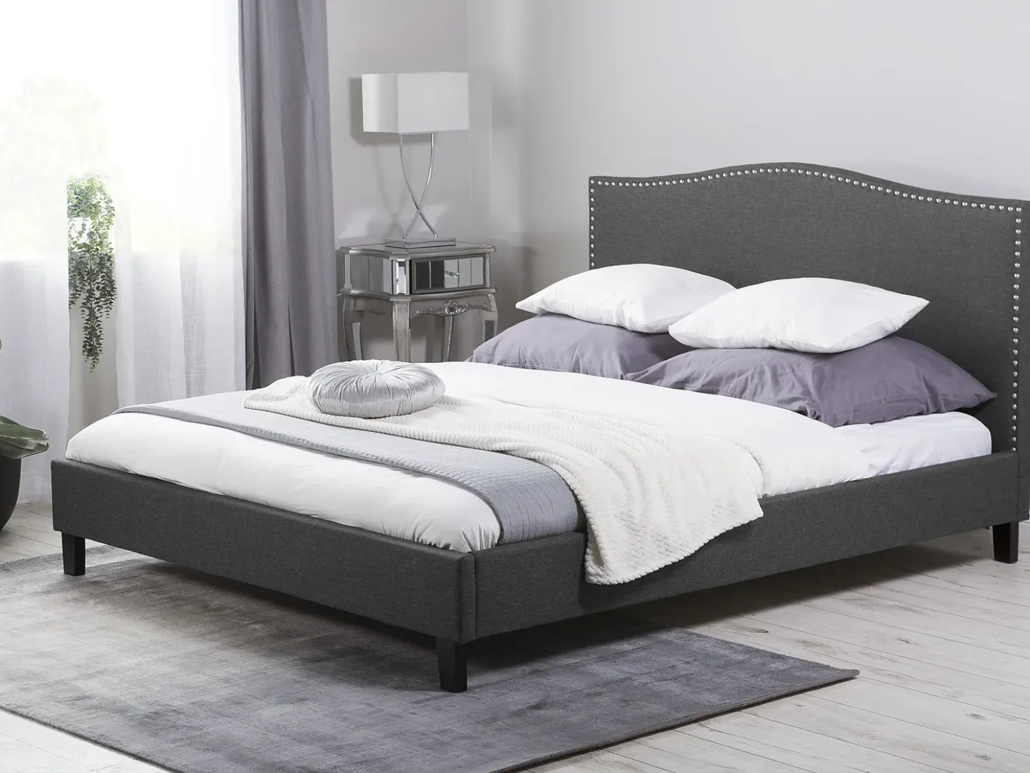 Letto Tessuto MONTPELLIER 180 x 200 cm Grigio scuro