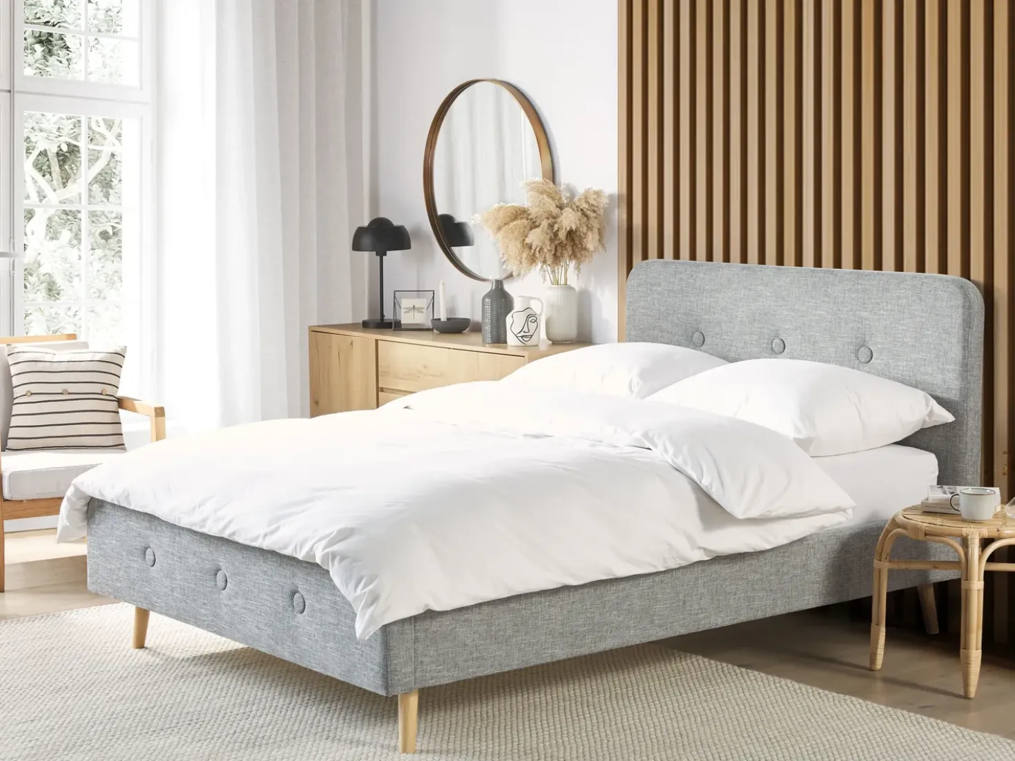 Letto Tessuto RENNES 180 x 200 cm Grigio chiaro