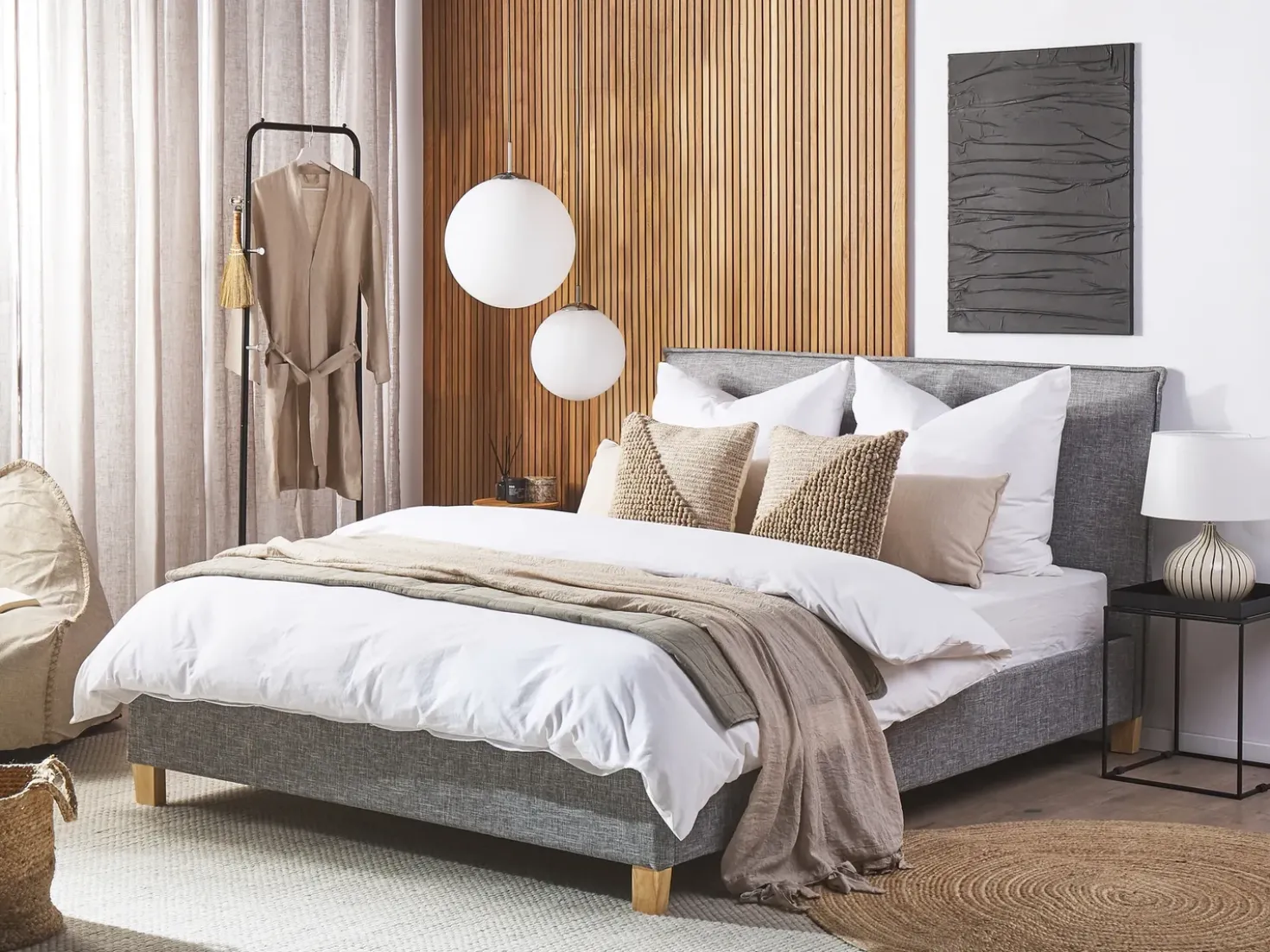 Letto Tessuto SENNEZ 160 x 200 cm Grigio chiaro