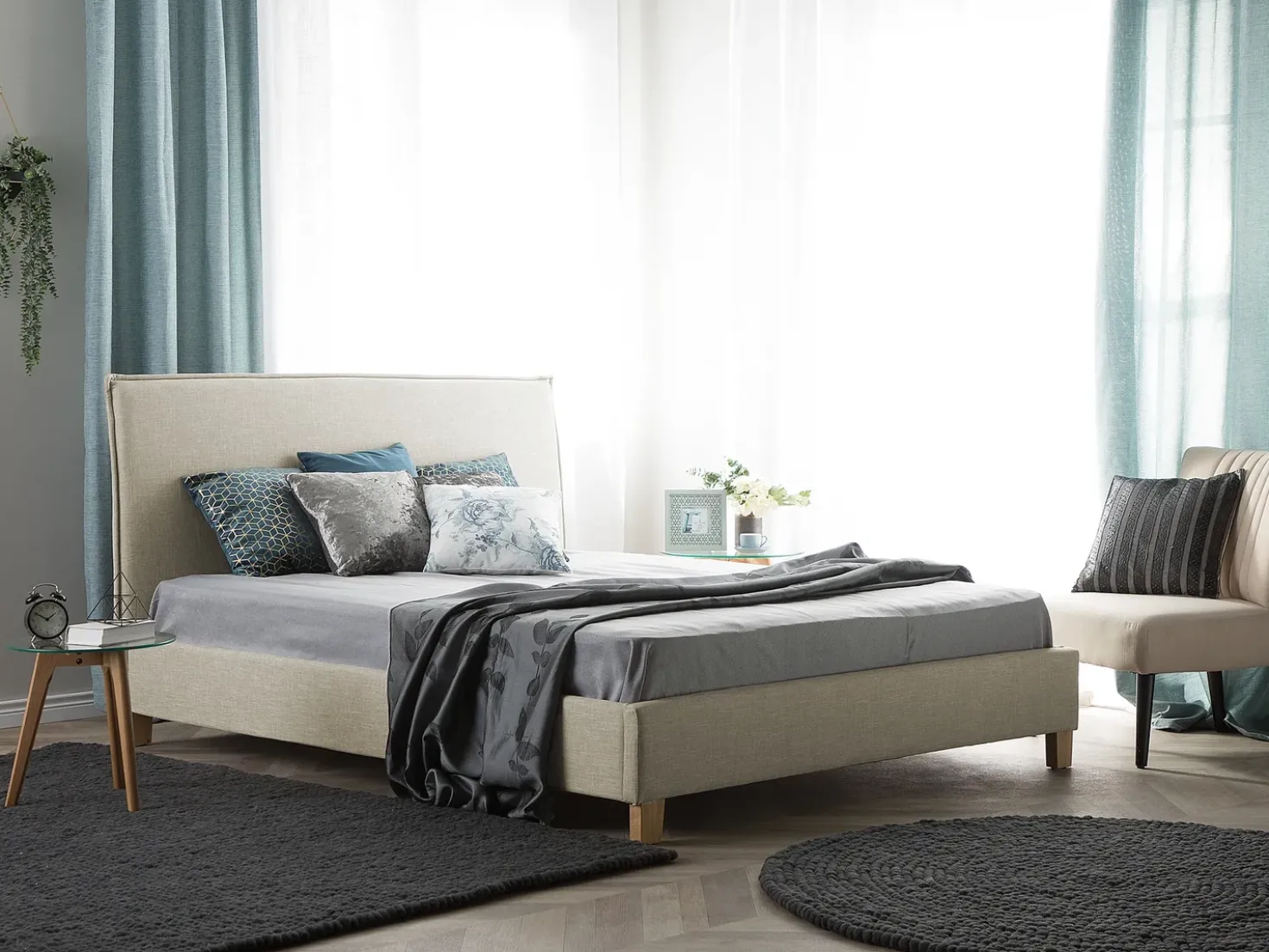 Letto Tessuto SENNEZ 140 x 200 cm Beige