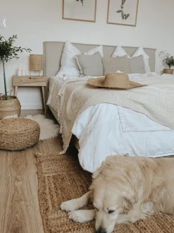 Letto Tessuto SENNEZ 180 x 200 cm Beige