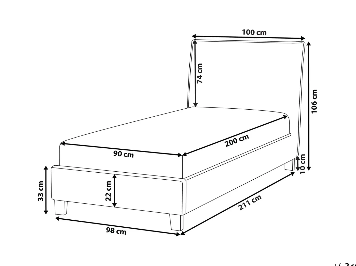 Letto Tessuto SENNEZ 90 x 200 cm Grigio chiaro