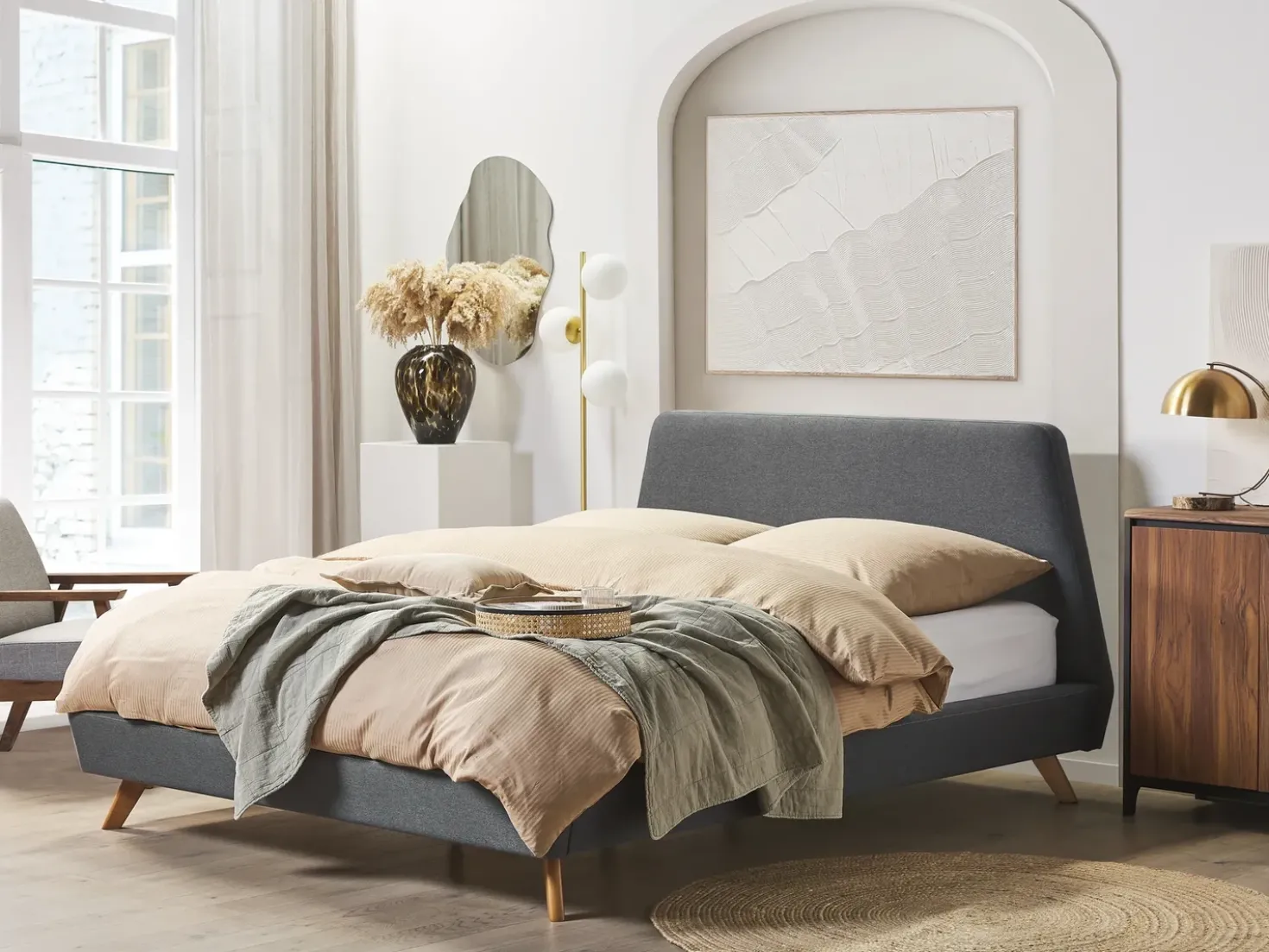 Letto Tessuto VIENNE 180 x 200 cm Grigio