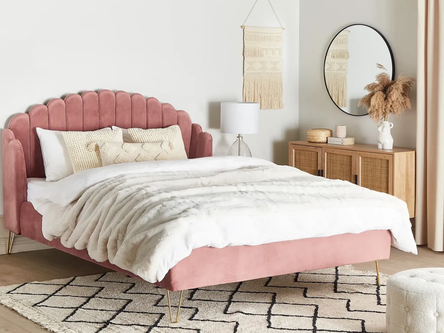 Letto Velluto AMBILLOU 180 x 200 cm Rosa