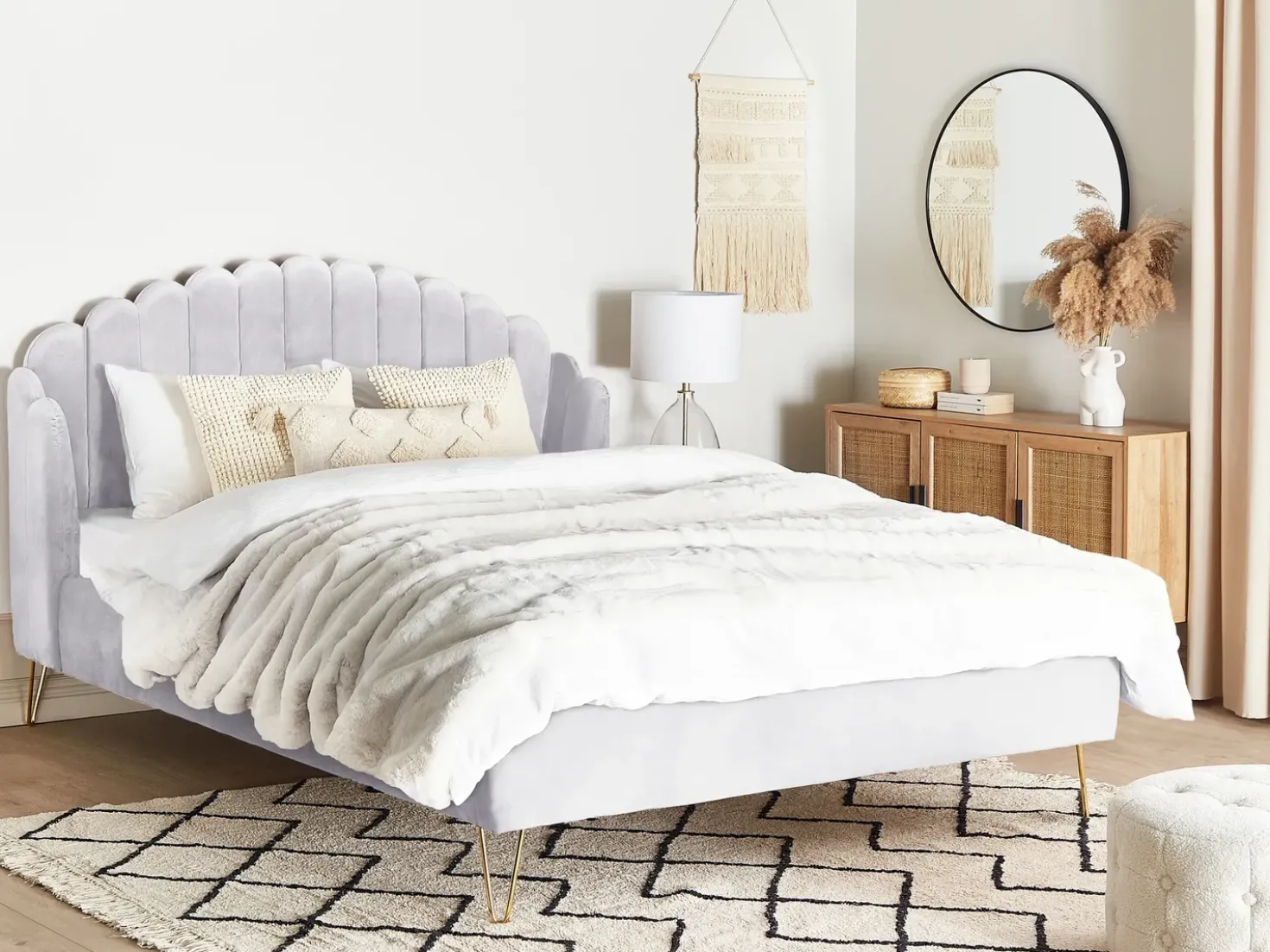 Letto Velluto AMBILLOU 180 x 200 cm Grigio chiaro