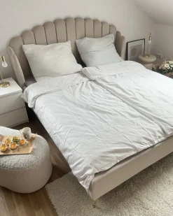 Letto Velluto AMBILLOU 180 x 200 cm Beige chiaro