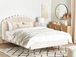 Letto Velluto AMBILLOU 180 x 200 cm Beige chiaro