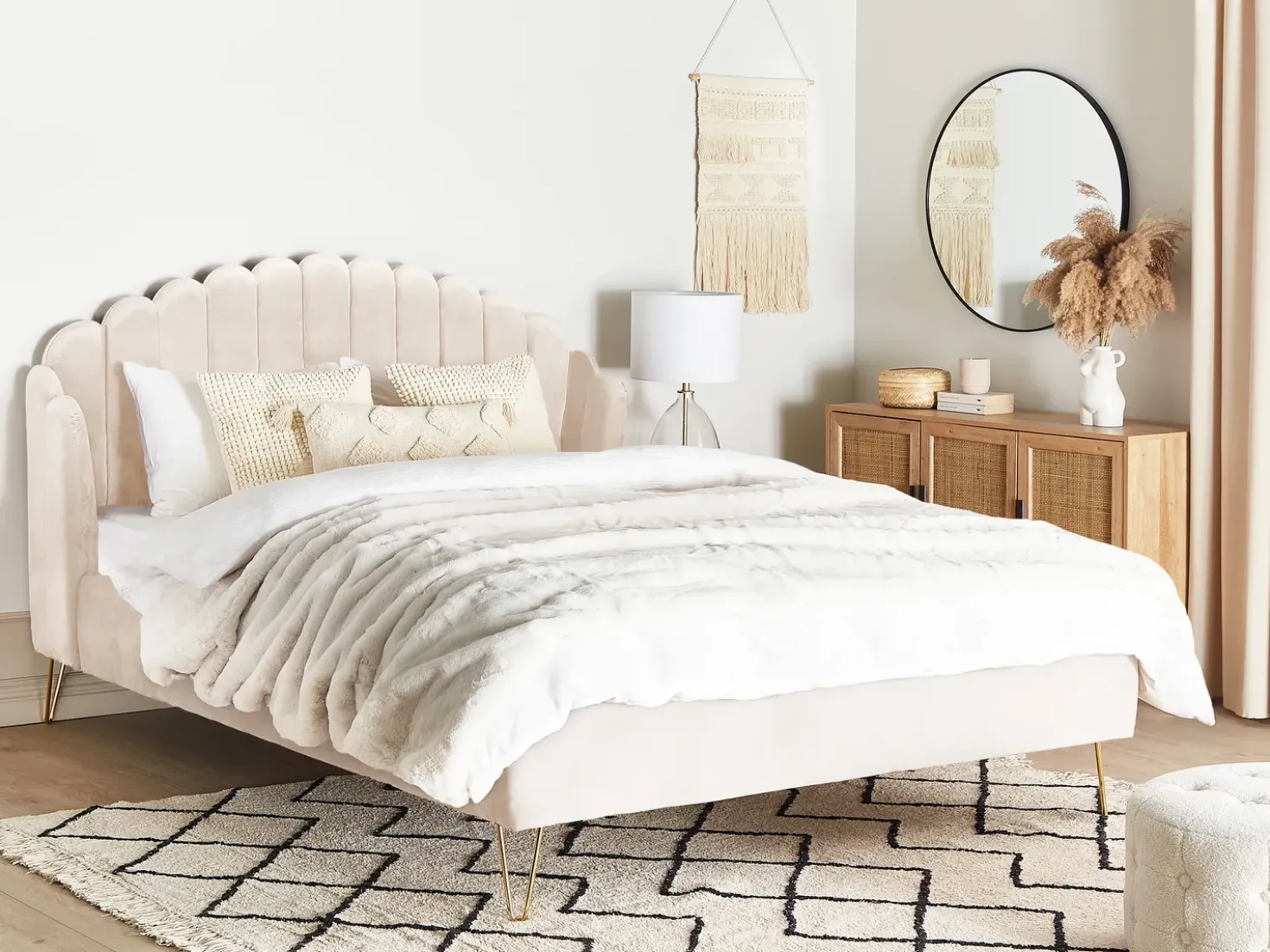 Letto Velluto AMBILLOU 180 x 200 cm Beige chiaro