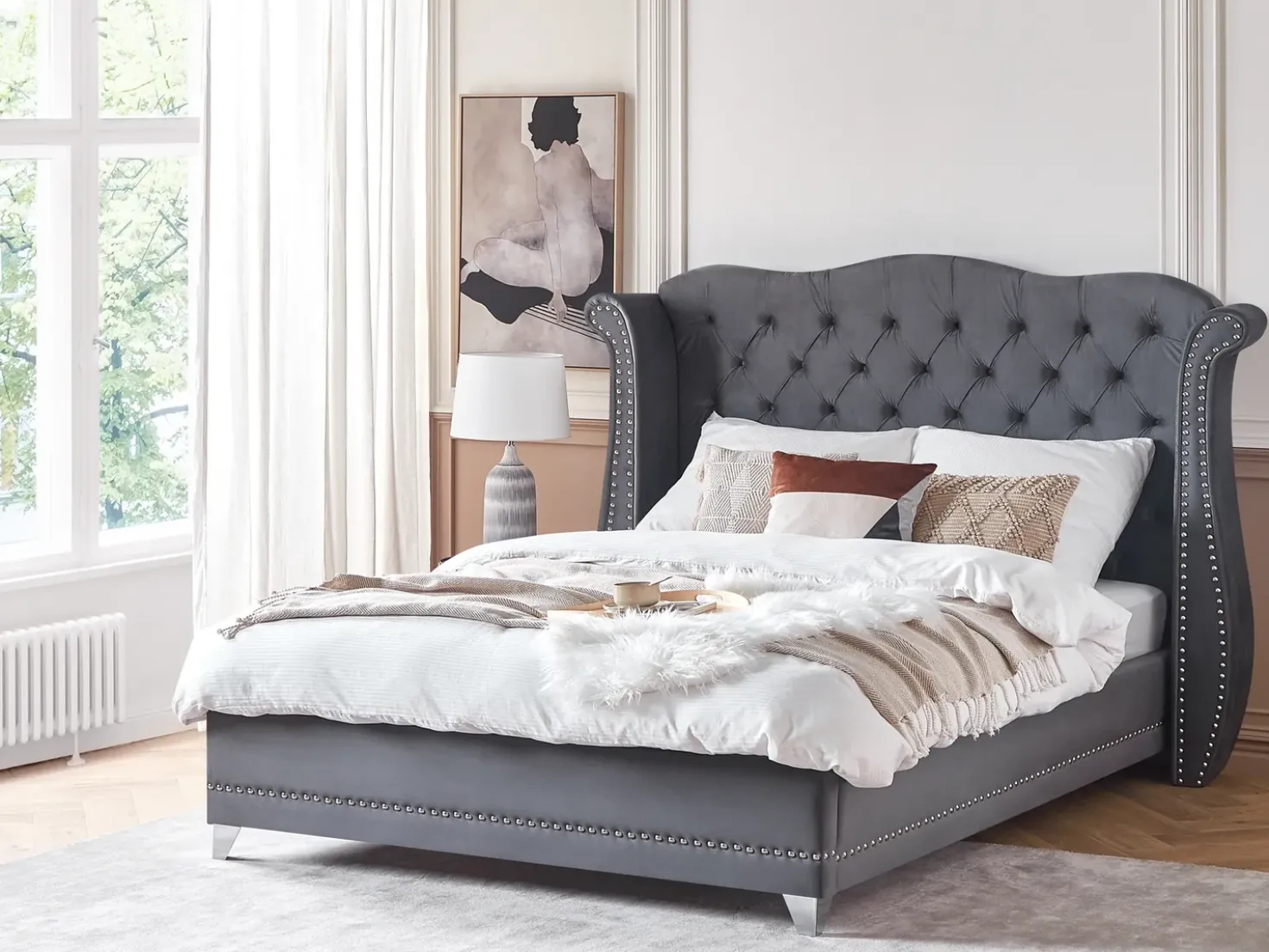Letto Velluto AYETTE 180 x 200 cm Grigio
