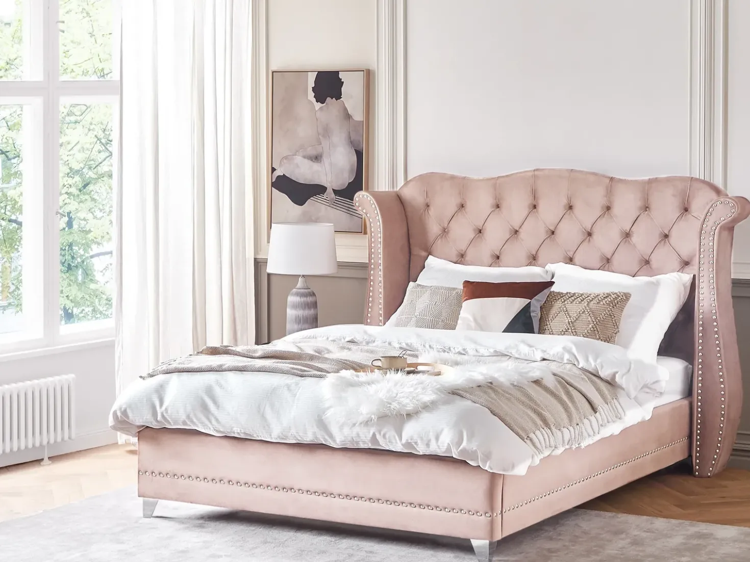Letto Velluto AYETTE 180 x 200 cm Rosa pastello