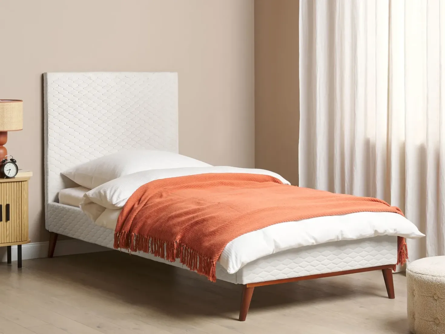 Letto Velluto BAYONNE 90 x 200 cm Bianco sporco