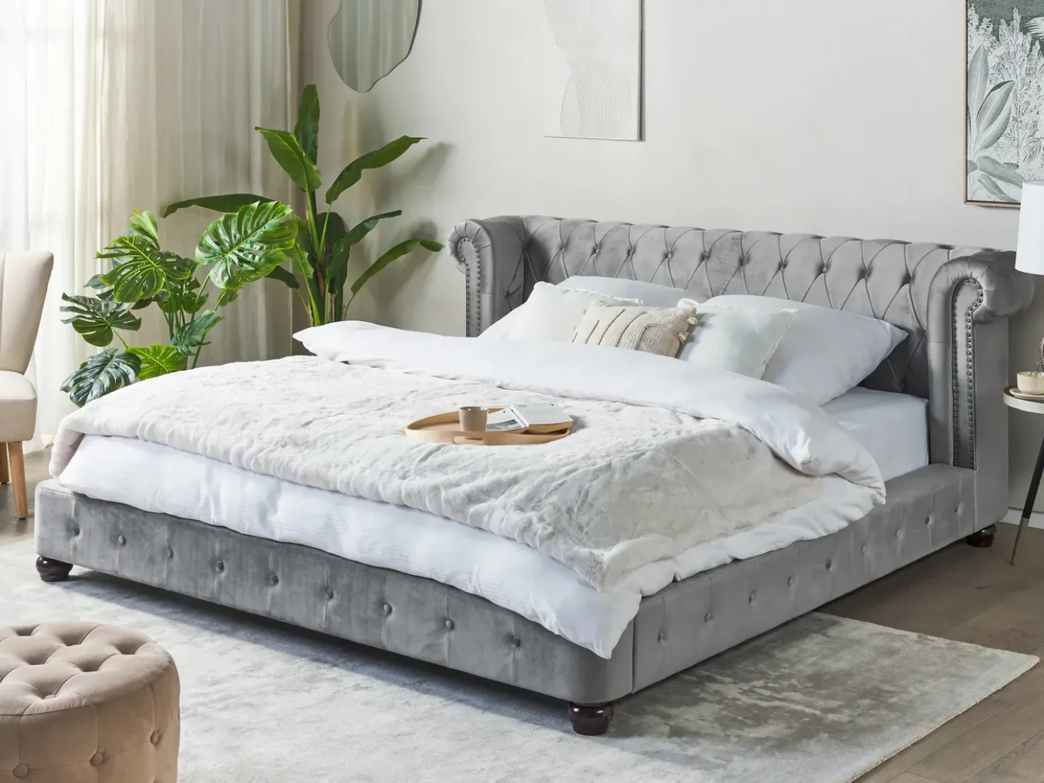Letto Velluto CAVAILLON 180 x 200 cm Grigio chiaro