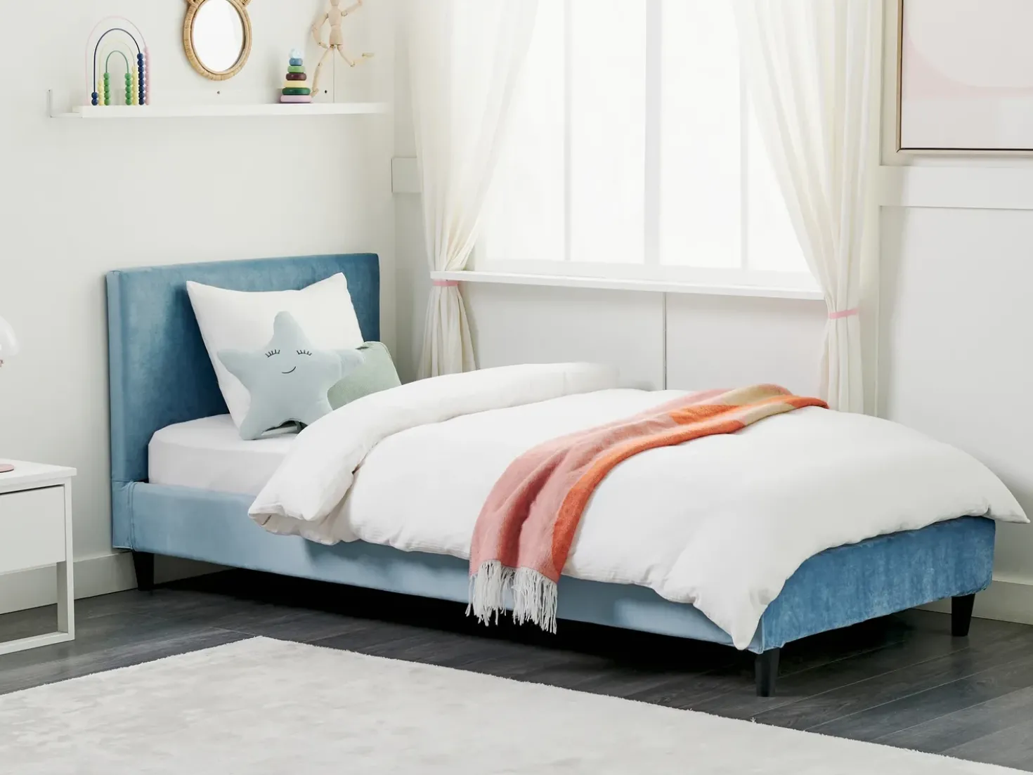Letto Velluto FITOU 90 x 200 cm Azzurro