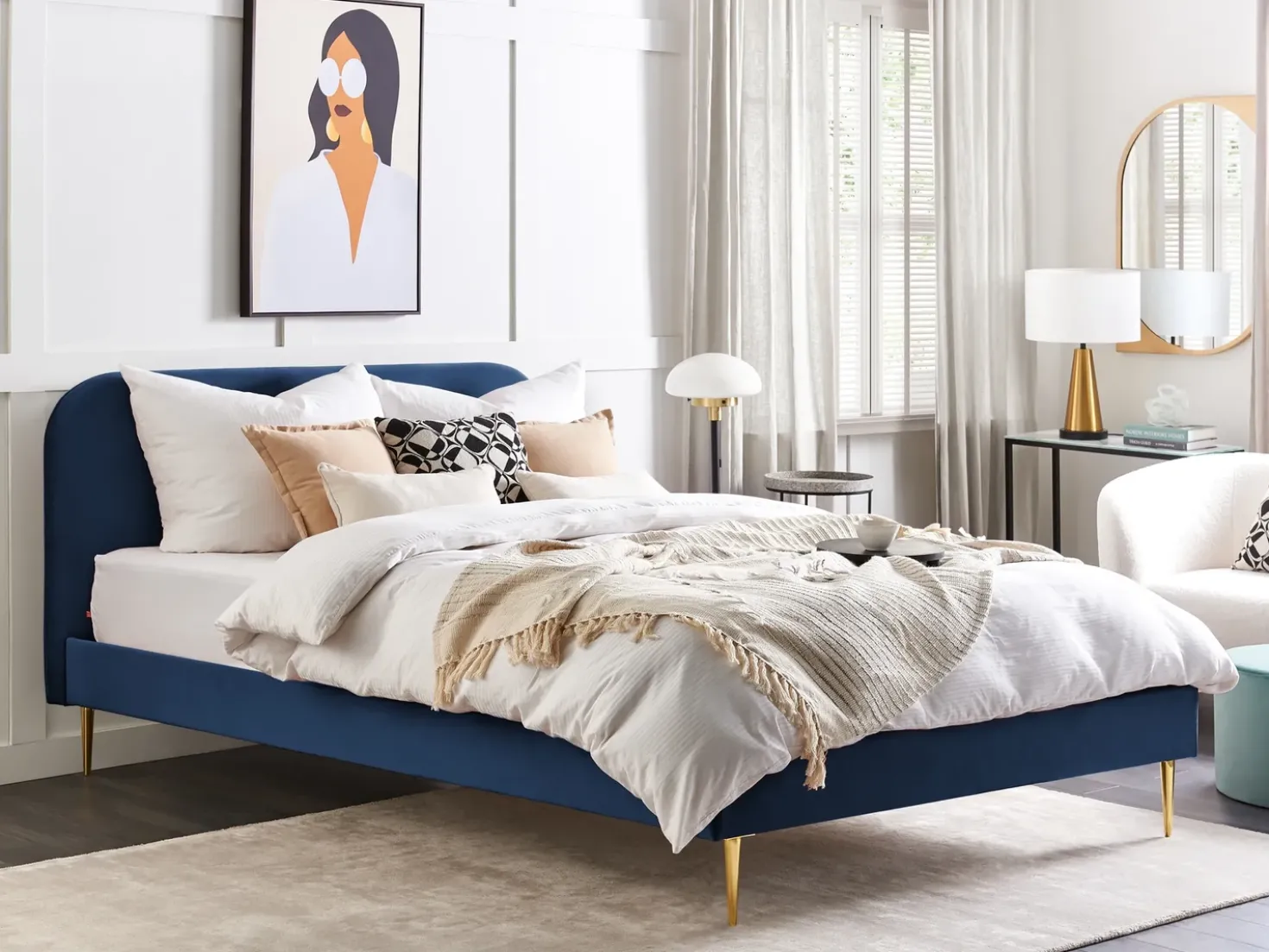 Letto Velluto FLAYAT 180 x 200 cm Blu marino