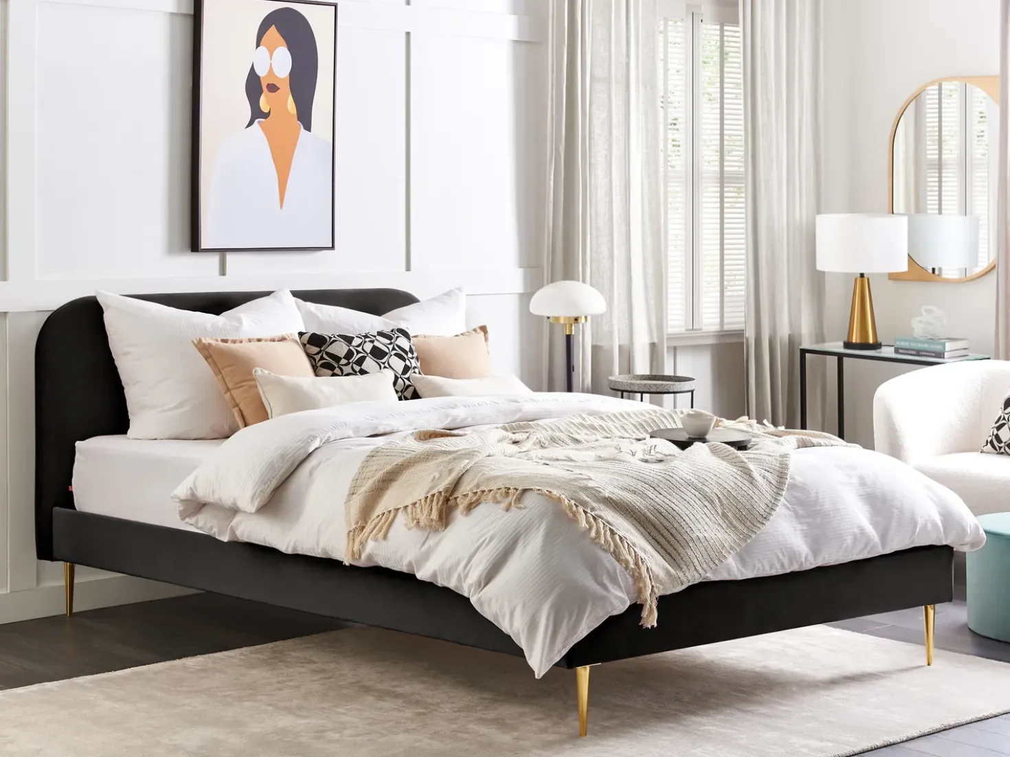 Letto Velluto FLAYAT 180 x 200 cm Nero