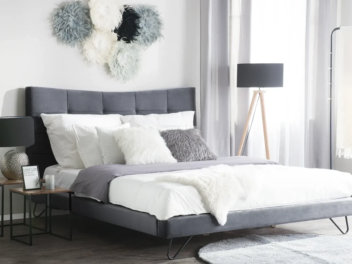 Letto Velluto LANNION 180 x 200 cm Grigio scuro