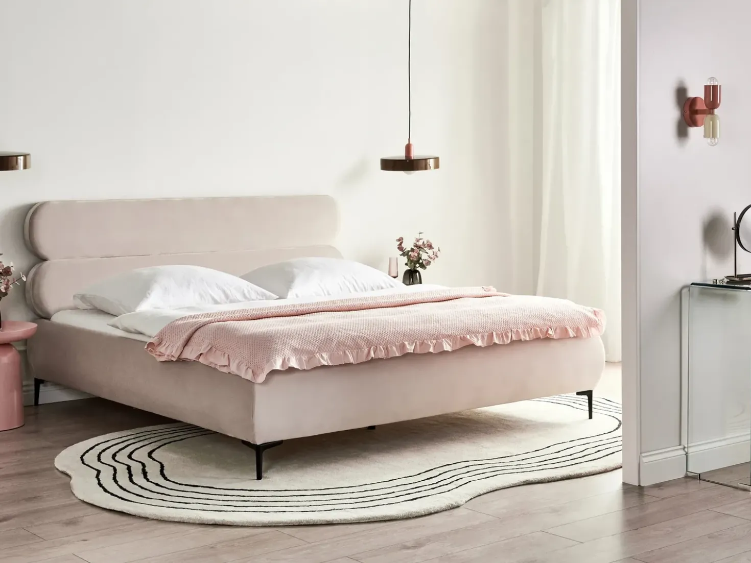 Letto Velluto LESSAY 180 x 200 cm Beige chiaro