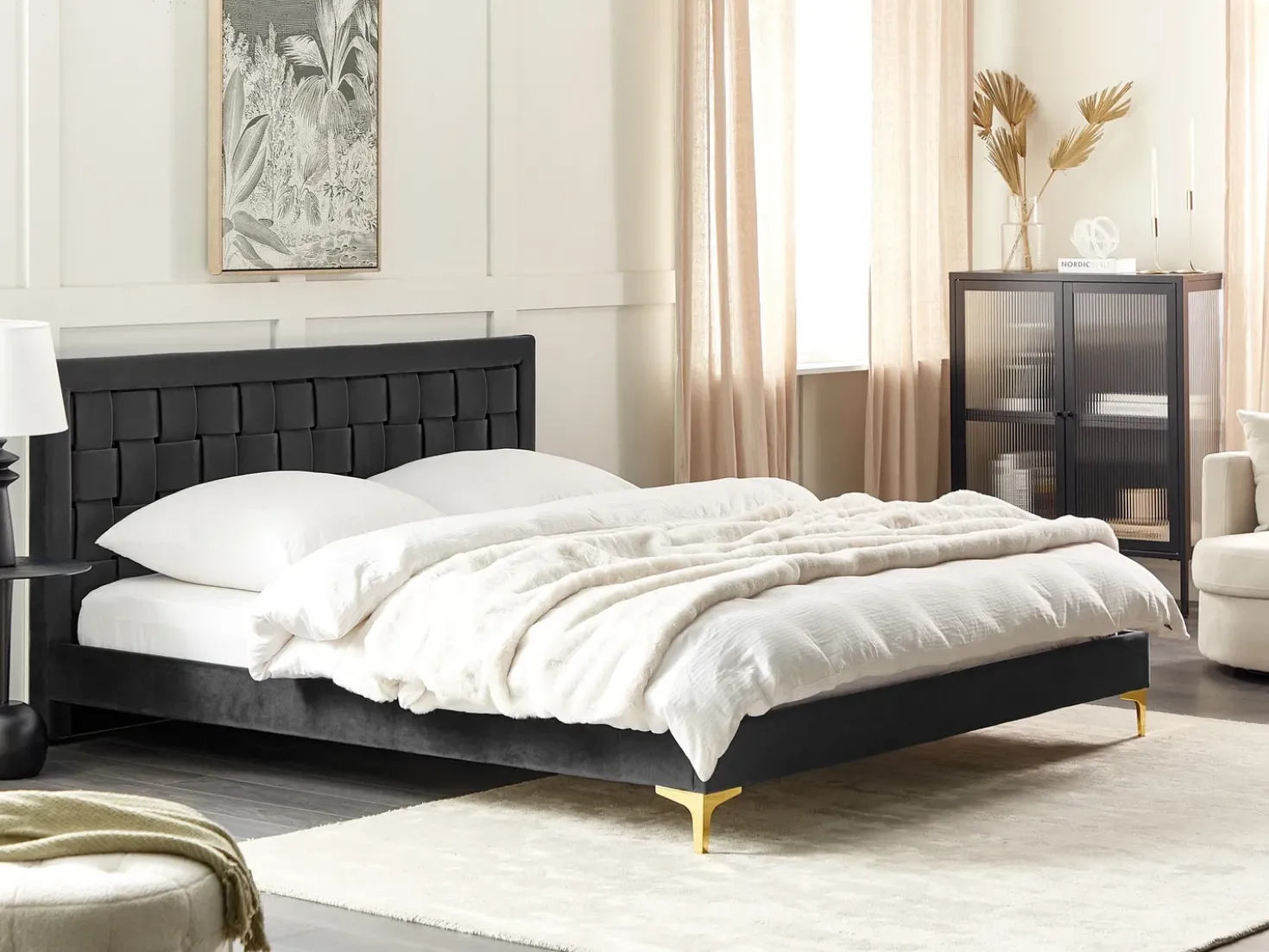 Letto Velluto LIMOUX 180 x 200 cm Nero