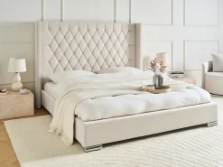 Letto Velluto LUBBON 180 x 200 cm Bianco sporco