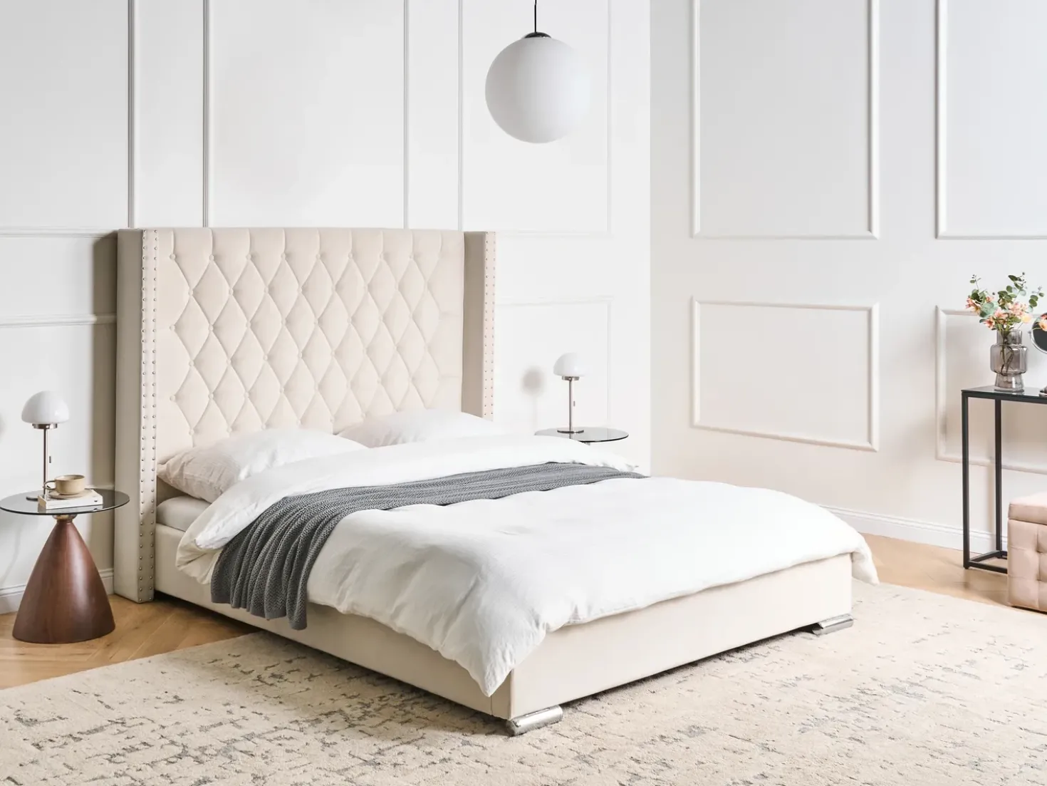 Letto Velluto LUBBON 160 x 200 cm Bianco sporco