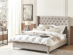 Letto Velluto LUBBON 180 x 200 cm Grigio chiaro