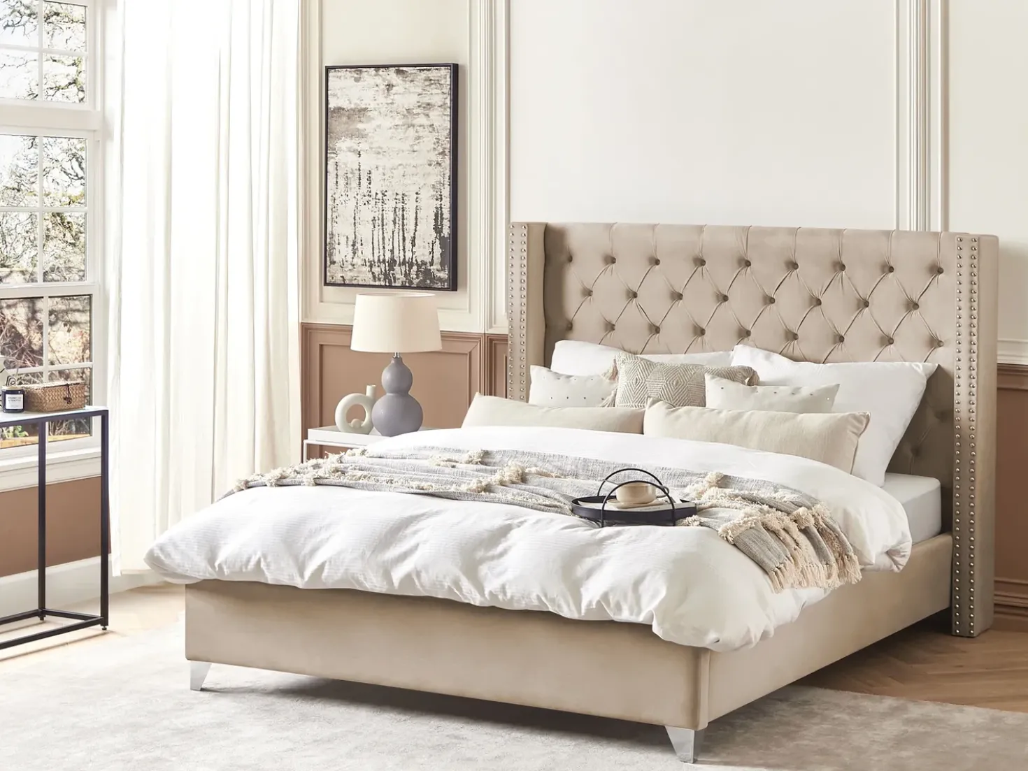 Letto Velluto LUBBON 180 x 200 cm Beige