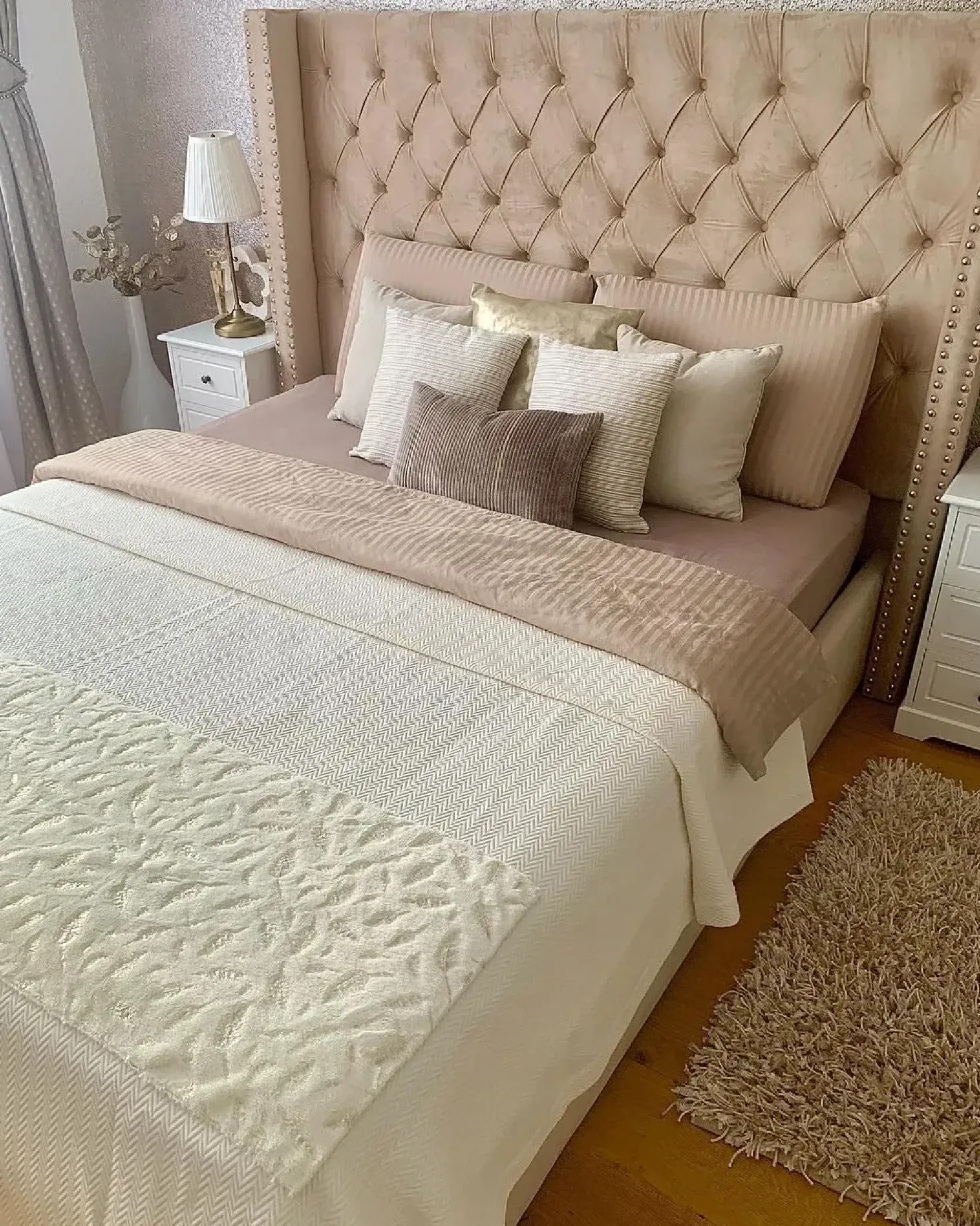 Letto Velluto LUBBON 180 x 200 cm Beige