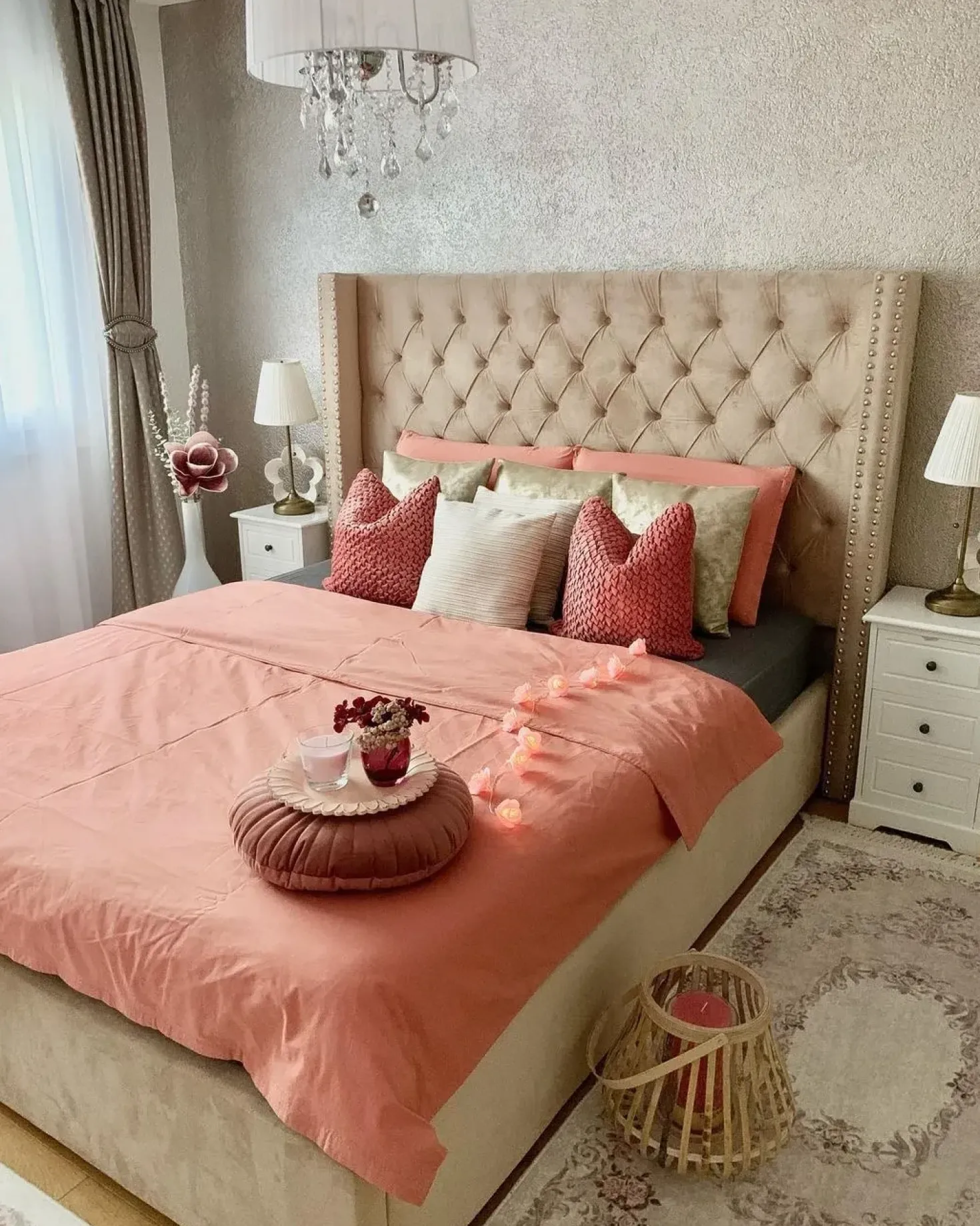 Letto Velluto LUBBON 180 x 200 cm Beige