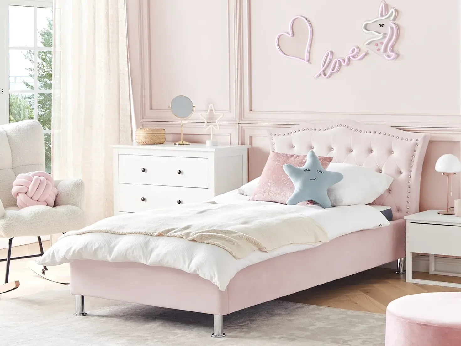 Letto Velluto METZ 90 x 200 cm Rosa pastello