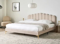 Letto Velluto SAUVIAN 180 x 200 cm Beige