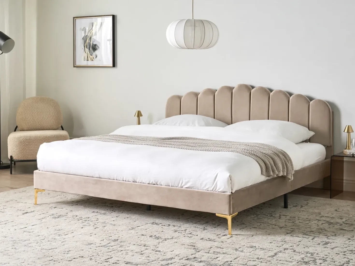 Letto Velluto SAUVIAN 180 x 200 cm Tortora