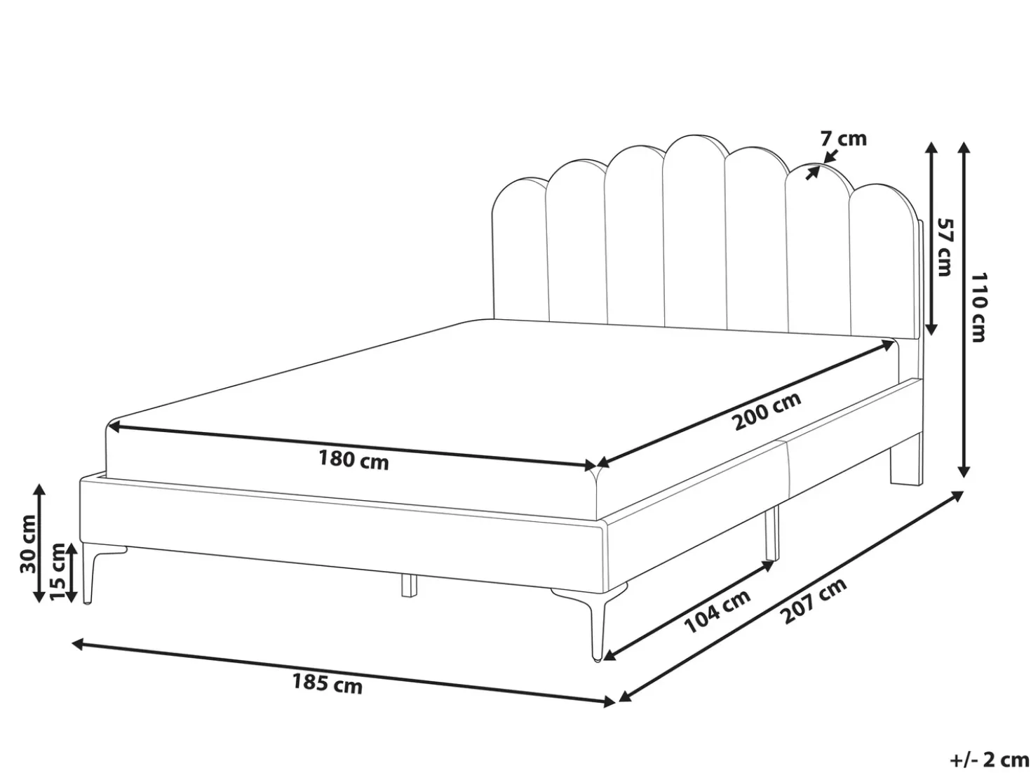 Letto Velluto SAUVIAN 180 x 200 cm Tortora