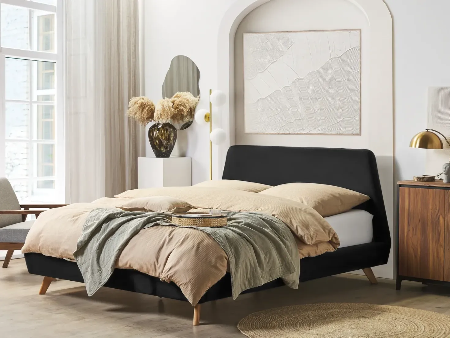 Letto Velluto VIENNE 180 x 200 cm Nero