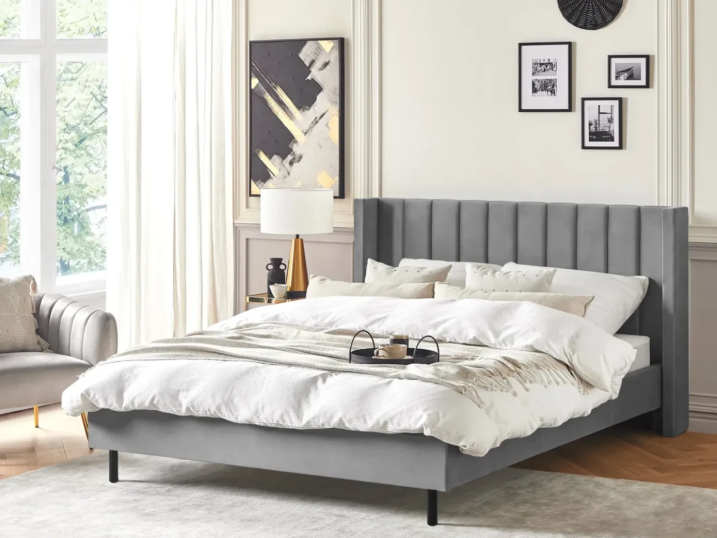 Letto Velluto VILLETTE 180 x 200 cm Grigio