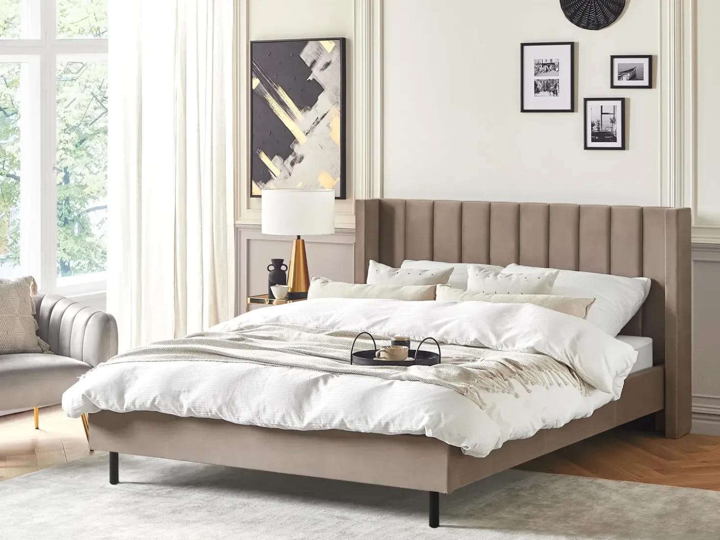 Letto Velluto VILLETTE 180 x 200 cm Tortora