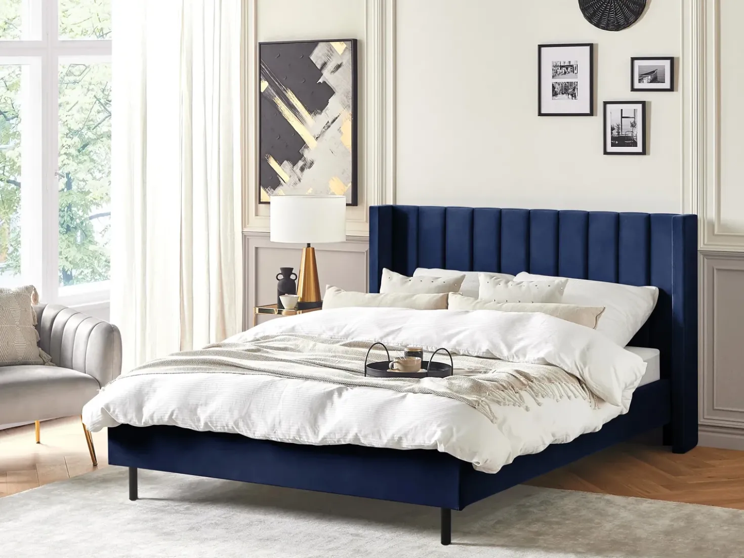 Letto Velluto VILLETTE 160 x 200 cm Blu marino