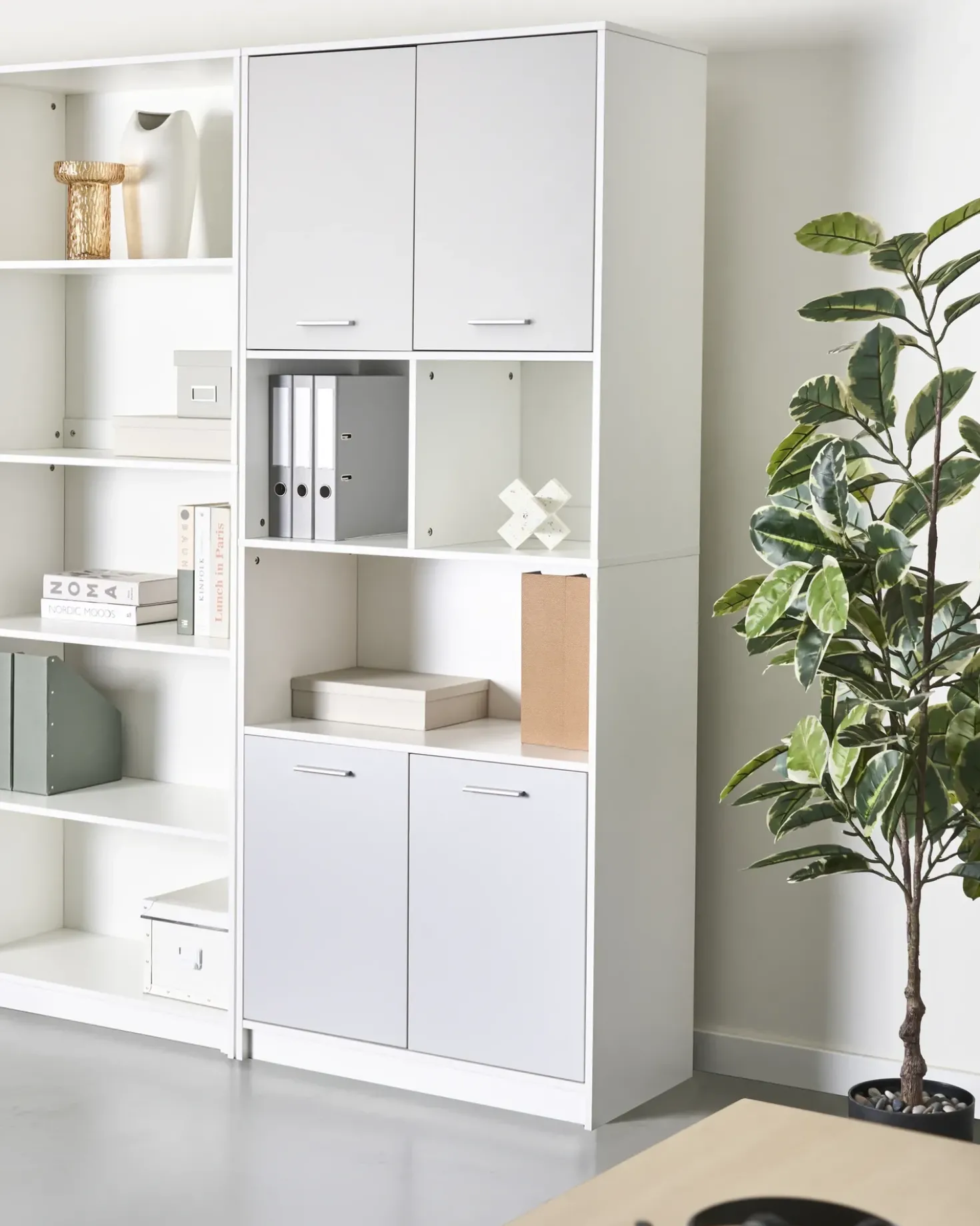 Libreria a 4 ante ZEHNA Grigio/Bianco