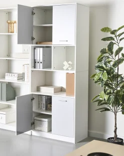 Libreria a 4 ante ZEHNA Grigio/Bianco